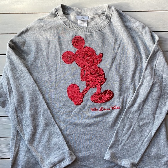 Walt Disney World Parks Sequin Mickey Mouse Light Crew Sweatshirt size S - Picture 1 of 9